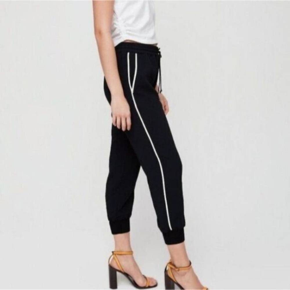 EUC Wilfred Black Joggers with White Side Stripe and Elastic Waistband Sz Small